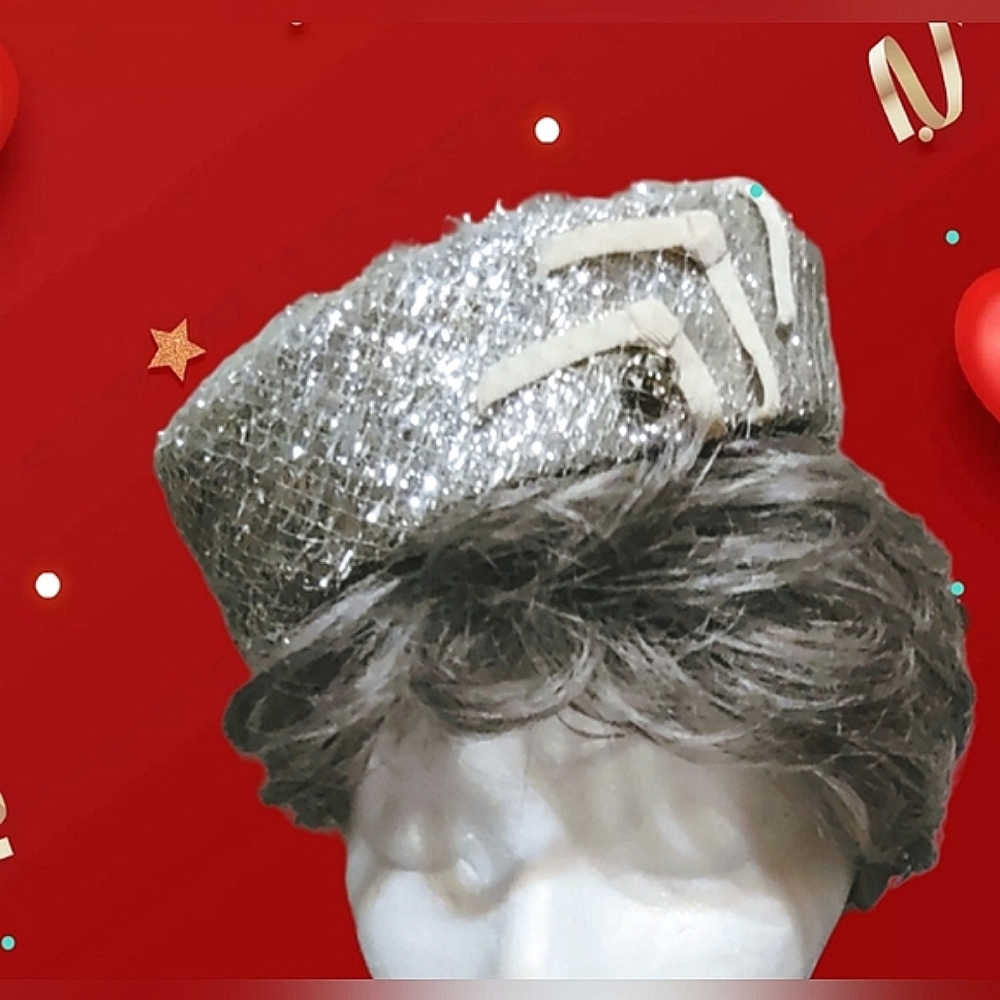 Lot of 3: Silver Sparkly Vintage Hat, Green Sequins Hair Clip, Photo Frames Set - Picture 4 of 15
